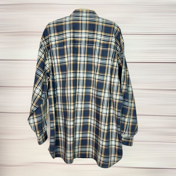 John W. Nordstrom Button Down Shirt Cotton Plaid Blue Tan Ivory Vintage XL - Picture 10 of 13